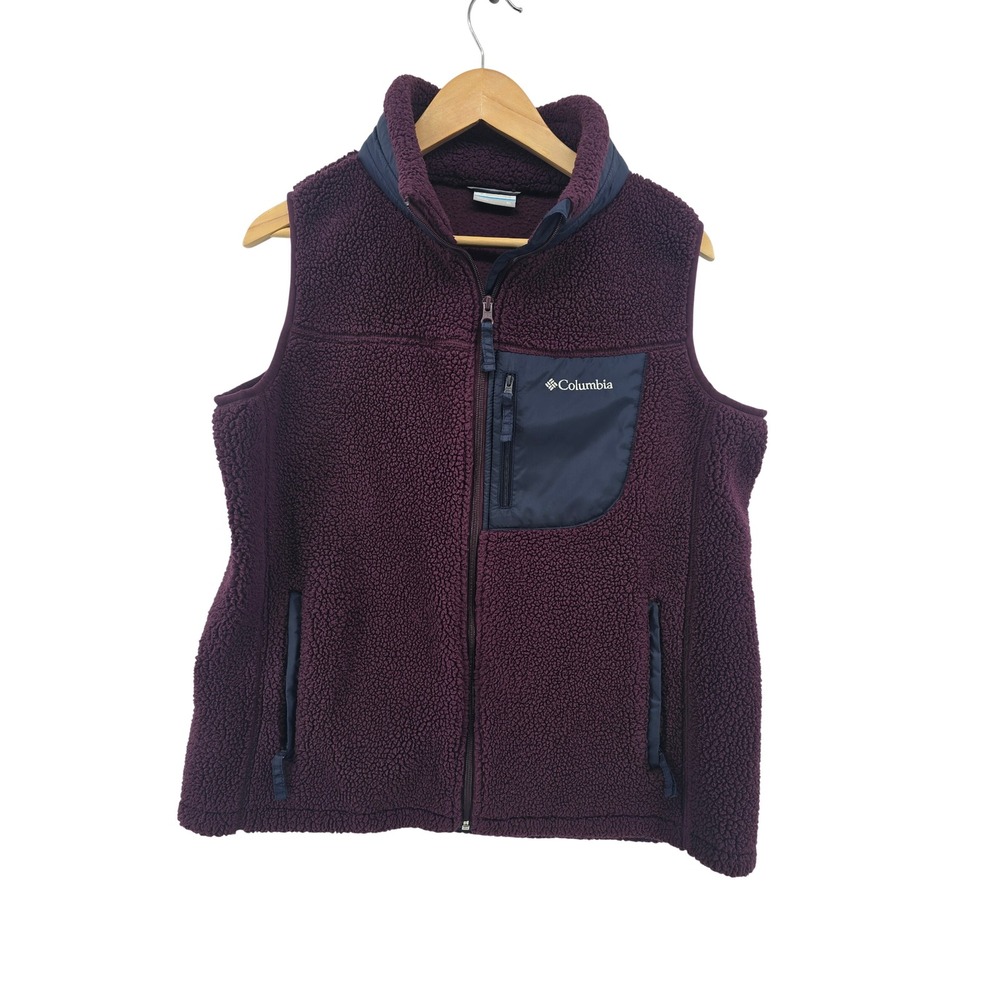 Columbia Vest Womens XL Panorama Full Zip Sherpa Fleece Dark Plum EUC
